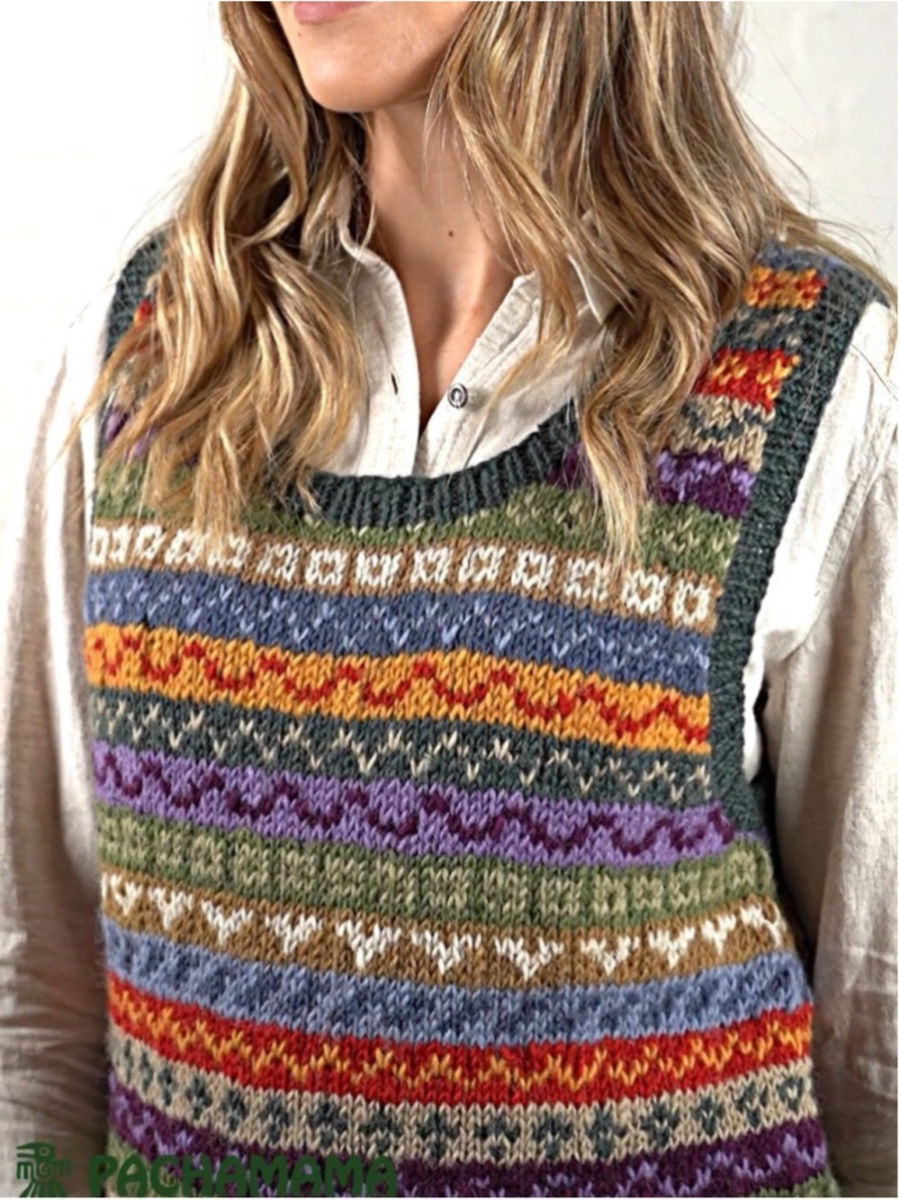 Handmade Pachamama Fair Isle Wool Vest - Picture 3 of 10